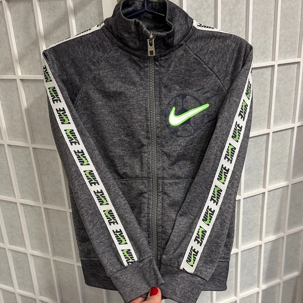 Nike Charcoal Tracksuit Jacket with Bright Green Swoosh Soccer Ball Size 3T